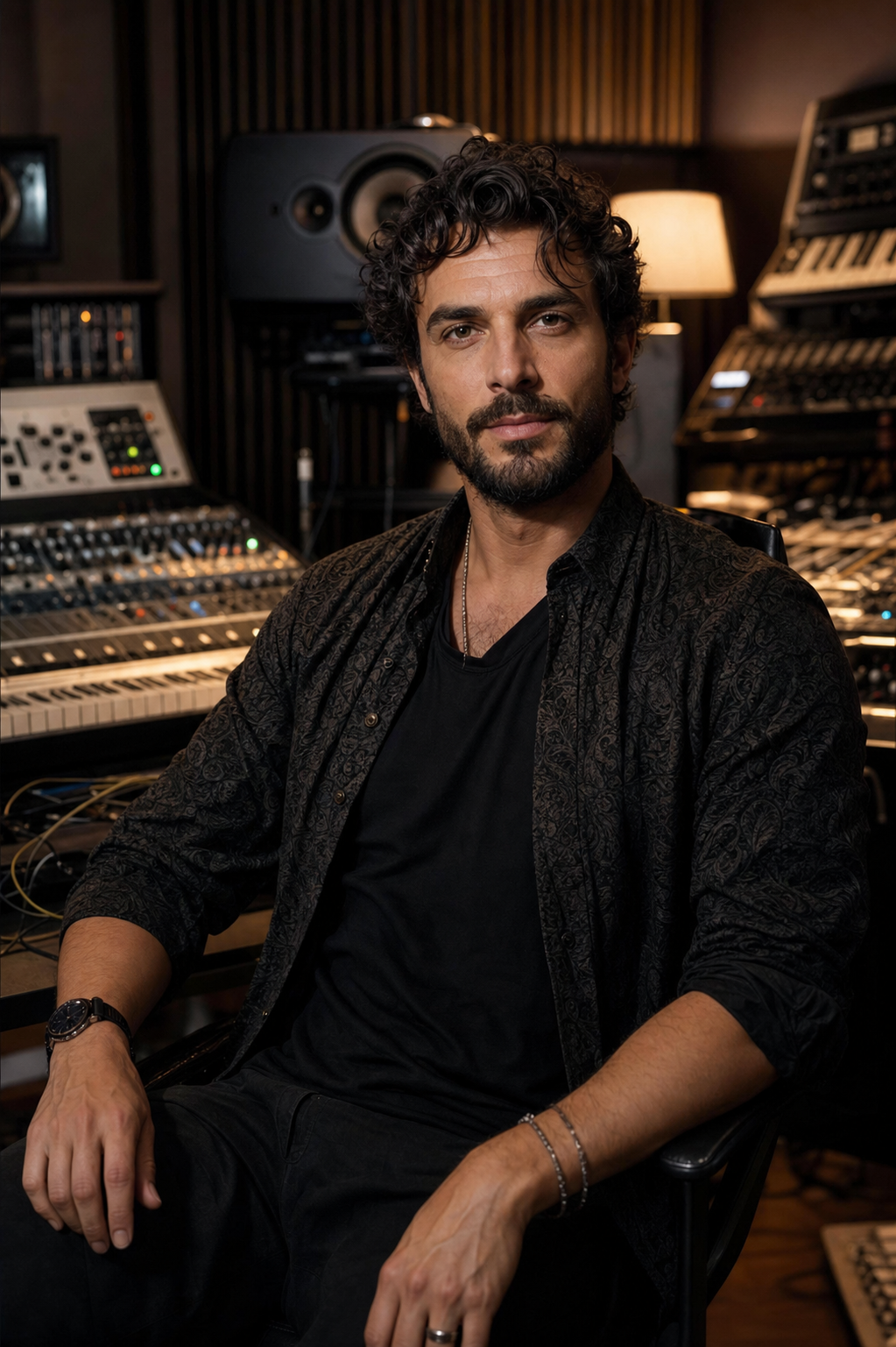 Emanuele Serafini, fondatore di Cadenza Studio, nel suo studio di produzione ad Ancona